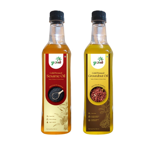 YORA Cold pressed Groundnut oil & Sesame oil Combo - 1 litre