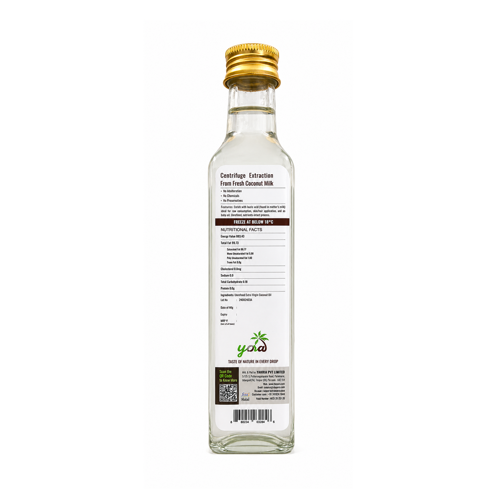 Yora Extra Virgin Coconut Oil – 100% Pure & Natural (Cold Centrifuged)