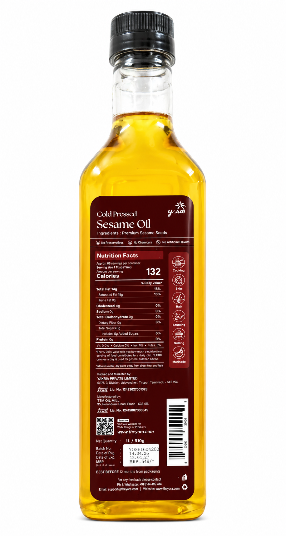 Cold-Pressed Sesame (Gingelly) Oil
